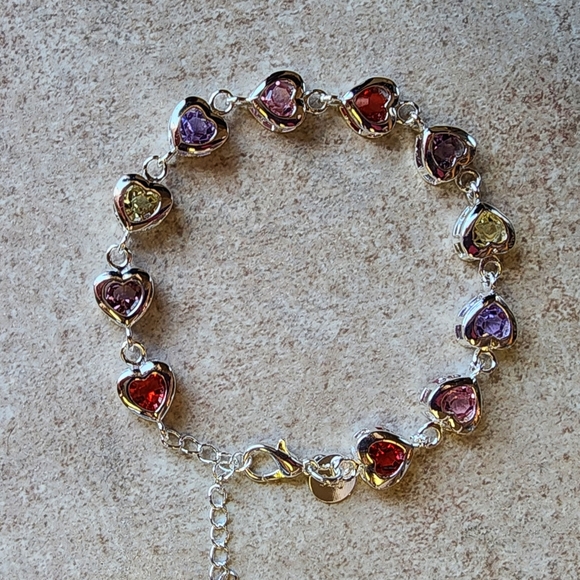 Beautiful New 925 stamped Silver plated multi colored heart bracelet - Picture 9 of 12